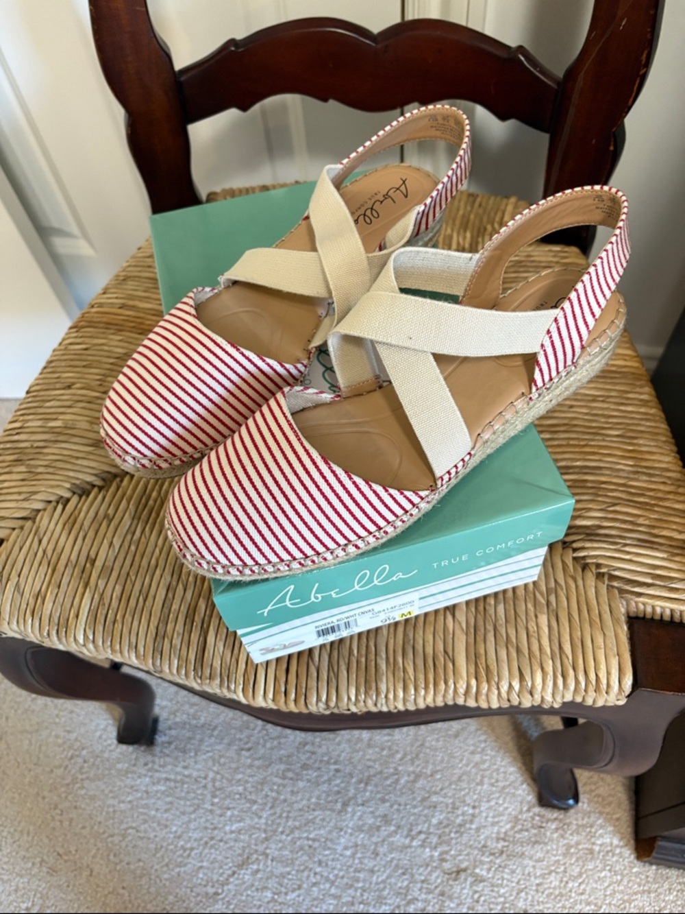 Abella Red and Cream Striped Espadrille Slingback